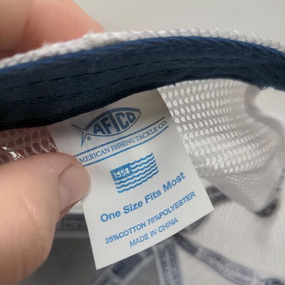 American Fishing Tackle Company Men's Snapback Mesh Back Hat Blue White Logo - Picture 11 of 11